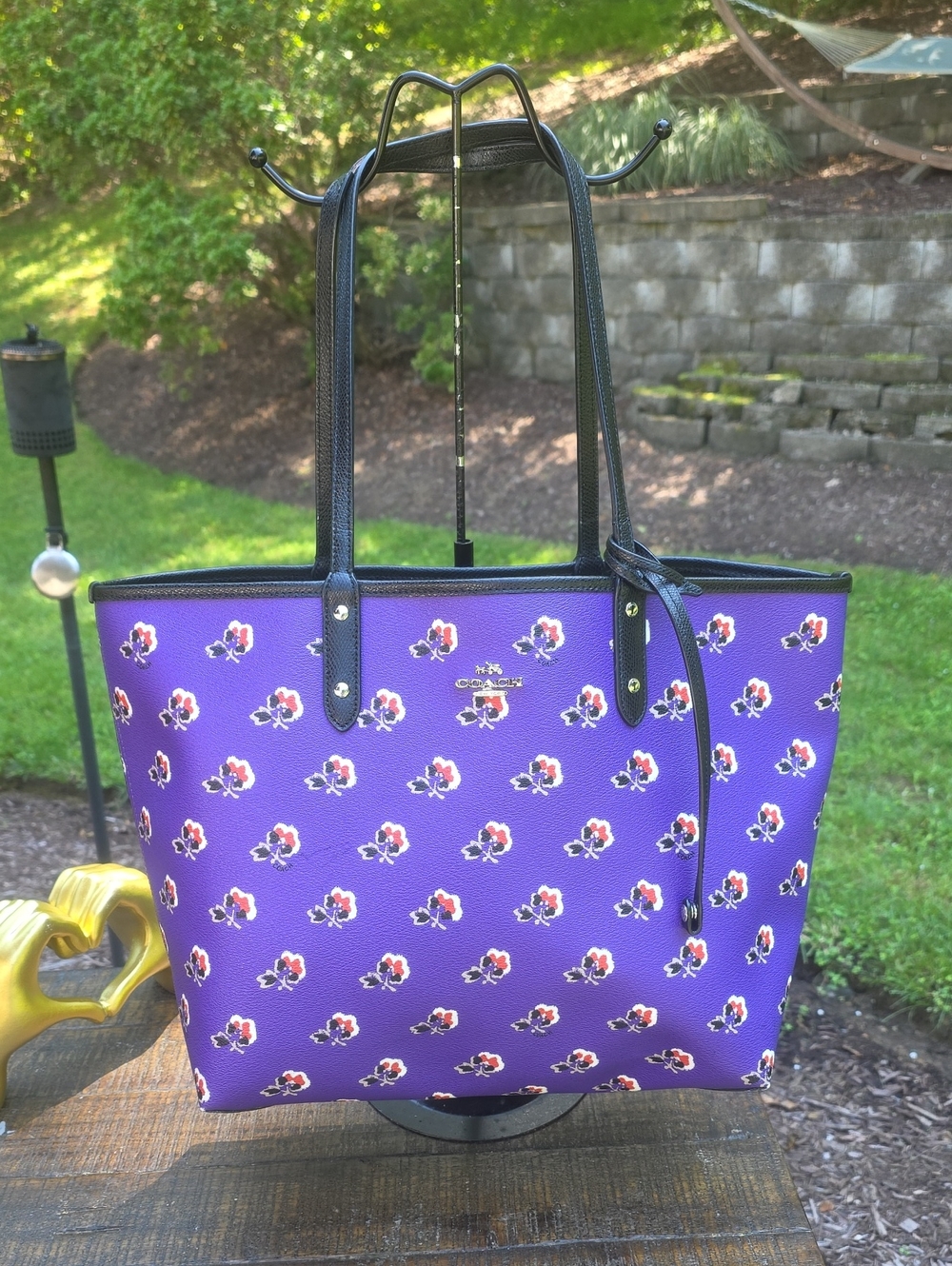 Coach Reversable City Tote Purple Floral Option